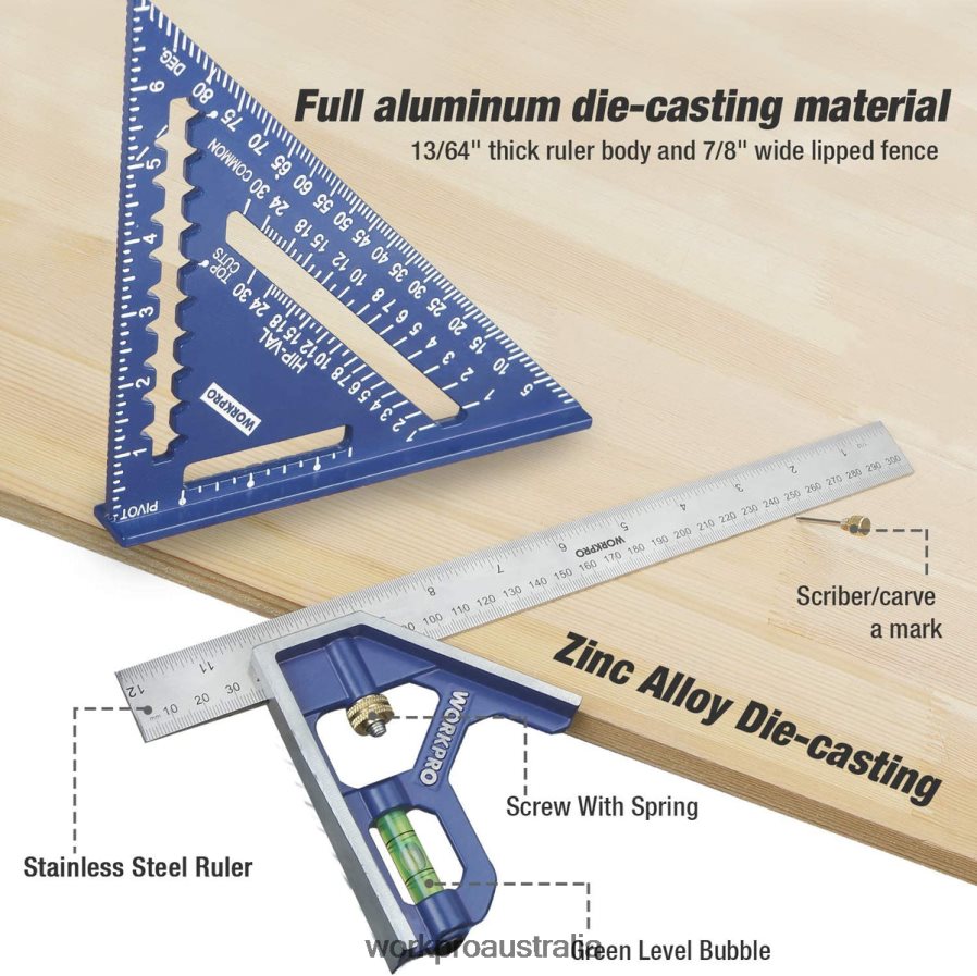 WORKPRO Rafter Square and Combination Square Tool Set D4R0VT104 Tool Useful