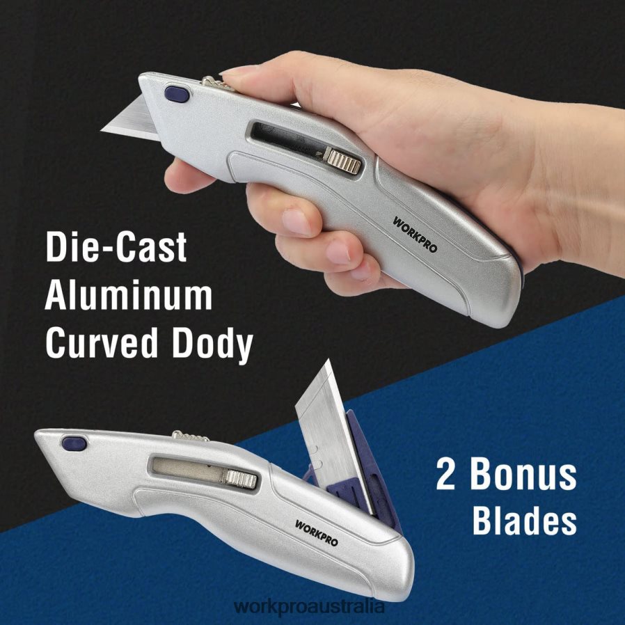 WORKPRO Retractable Utility Knife and Self-retracting Safety Box with 2 Extra Blades Included D4R0VT41 Tool Morden