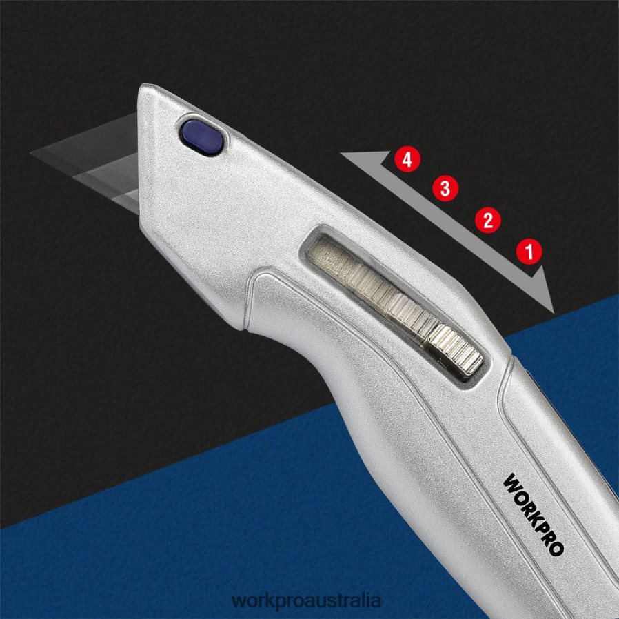 WORKPRO Retractable Utility Knife and Self-retracting Safety Box with 2 Extra Blades Included D4R0VT41 Tool Morden