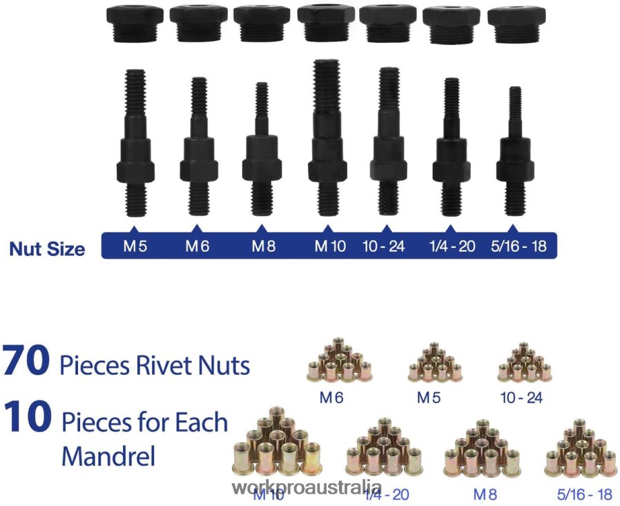 WORKPRO Rivet Nut Tool 70pcs Rivet Nuts and Carry Case Threaded Hand Nutsert Tool Kit D4R0VT309 Tool Helpful