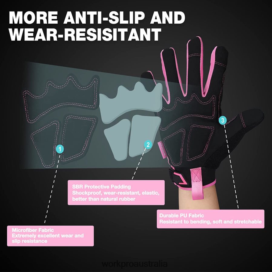 WORKPRO Safety Work Gloves Touch Screen Terry Fabric Non-Slip Working Gloves- M D4R0VT250 Tool Pink