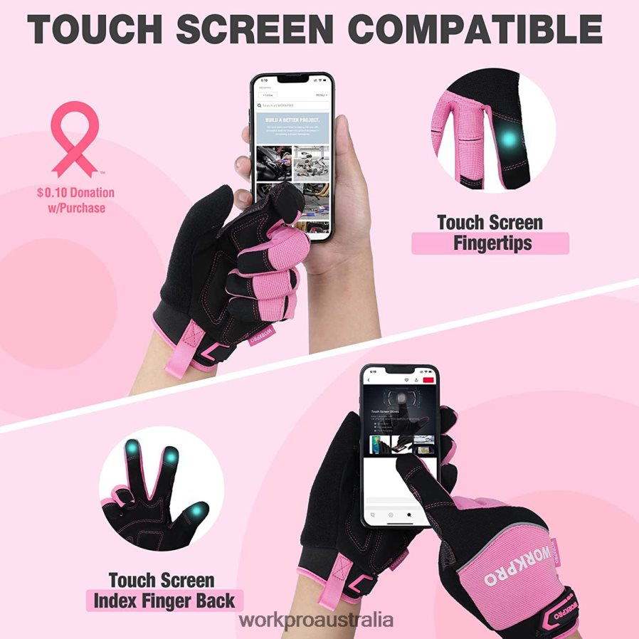 WORKPRO Safety Work Gloves Touch Screen Terry Fabric Non-Slip Working Gloves- M D4R0VT250 Tool Pink