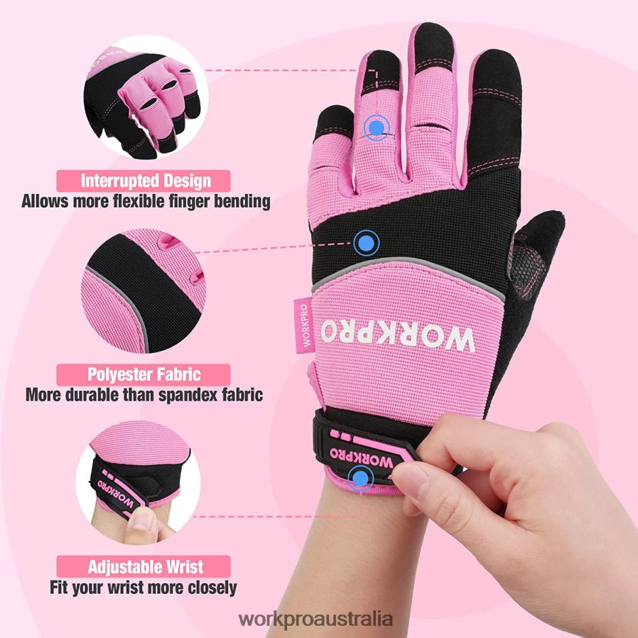 WORKPRO Safety Work Gloves Touch Screen Terry Fabric Non-Slip Working Gloves- M D4R0VT250 Tool Pink