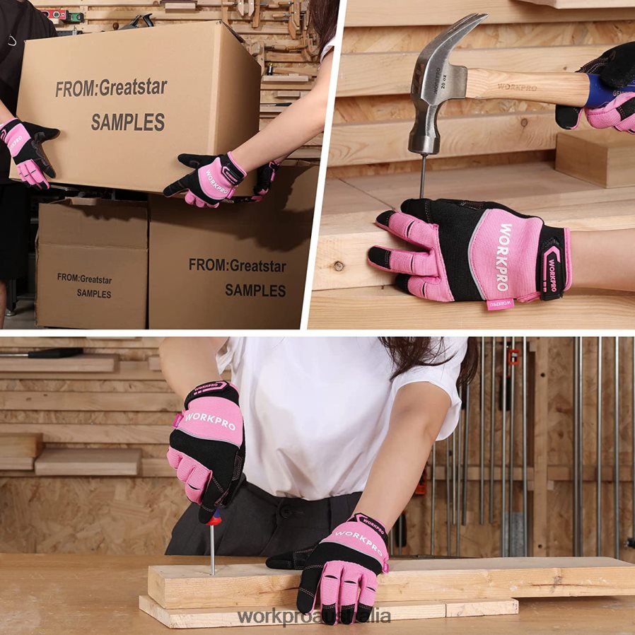 WORKPRO Safety Work Gloves Touch Screen Terry Fabric Non-Slip Working Gloves- M D4R0VT250 Tool Pink