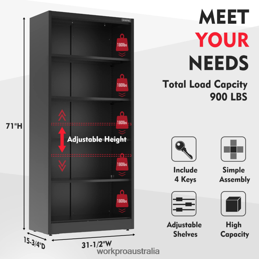 WORKPRO Storage Cabinet Metal Garage Cabinets with Doors and Shelves D4R0VT22 Storage Morden