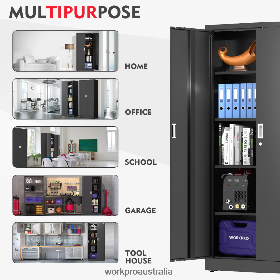 WORKPRO Storage Cabinet Metal Garage Cabinets with Doors and Shelves D4R0VT22 Storage Morden