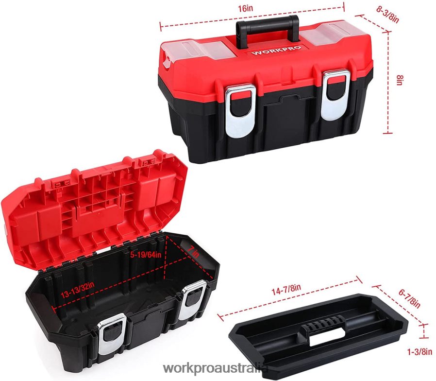 WORKPRO Tool Box Portable with Removable Tray Heavy Duty Toolbox with 2 Metal Latches D4R0VT33 Storage Useful