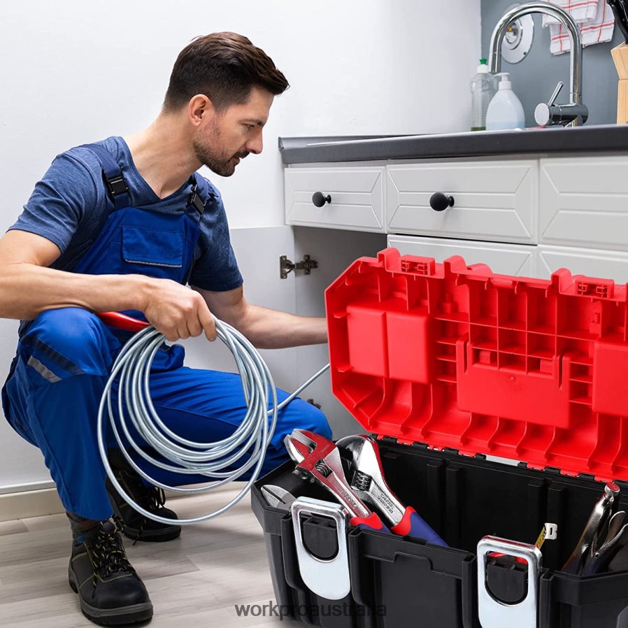 WORKPRO Tool Box Portable with Removable Tray Heavy Duty Toolbox with 2 Metal Latches D4R0VT33 Storage Useful