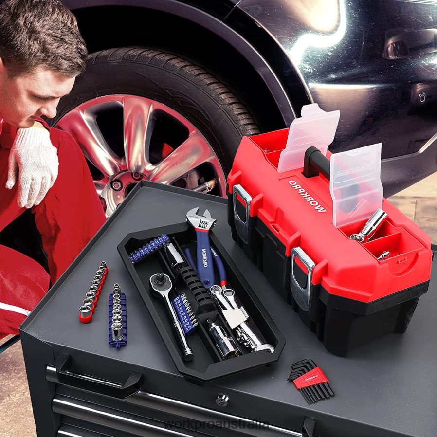 WORKPRO Tool Box Portable with Removable Tray Heavy Duty Toolbox with 2 Metal Latches D4R0VT33 Storage Useful