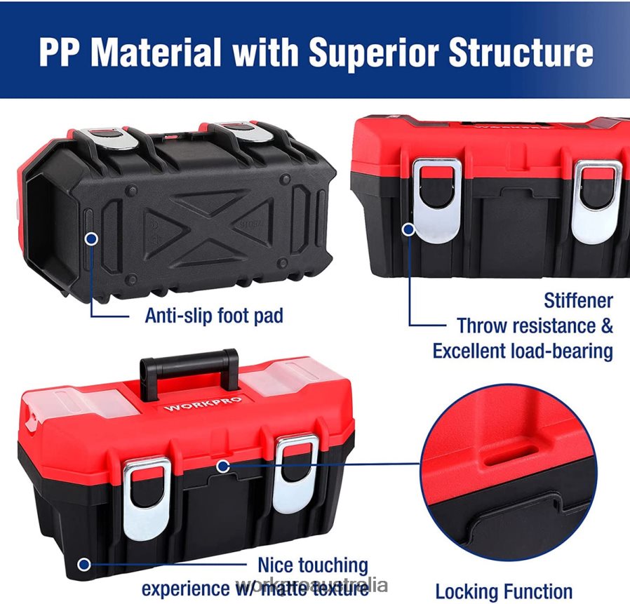 WORKPRO Tool Box Portable with Removable Tray Heavy Duty Toolbox with 2 Metal Latches D4R0VT33 Storage Useful