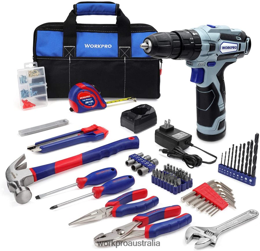 WORKPRO 12V Cordless Drill and Home Tool Kit, 177 Pcs Combo Kit with Tool Bag D4R0VT171 Tool Useful