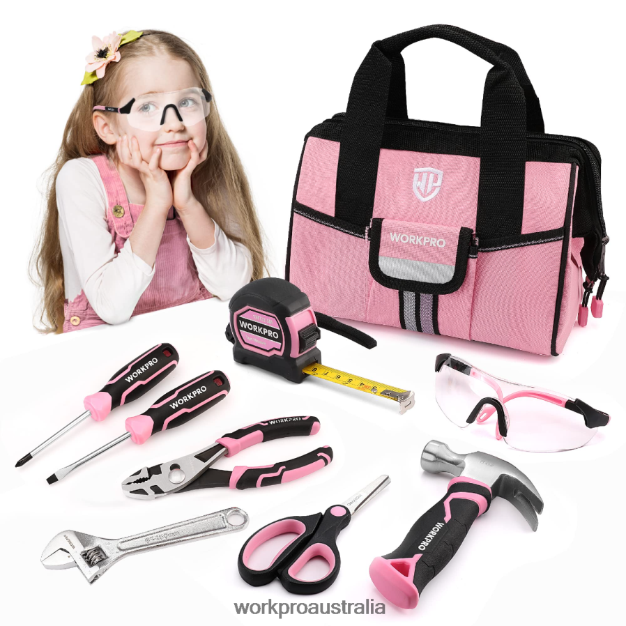 WORKPRO 9 Pcs Kids Junior Tool Set with Tool Bag D4R0VT253 Tool Pink/Blue