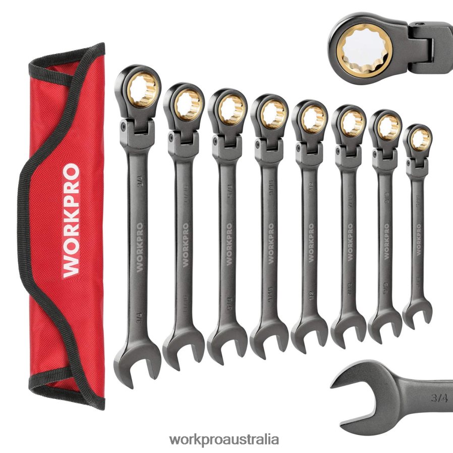 WORKPRO 8 Pcs Flex-Head Ratcheting Combination Wrench Set with Organizer Bag D4R0VT86 Tool Useful