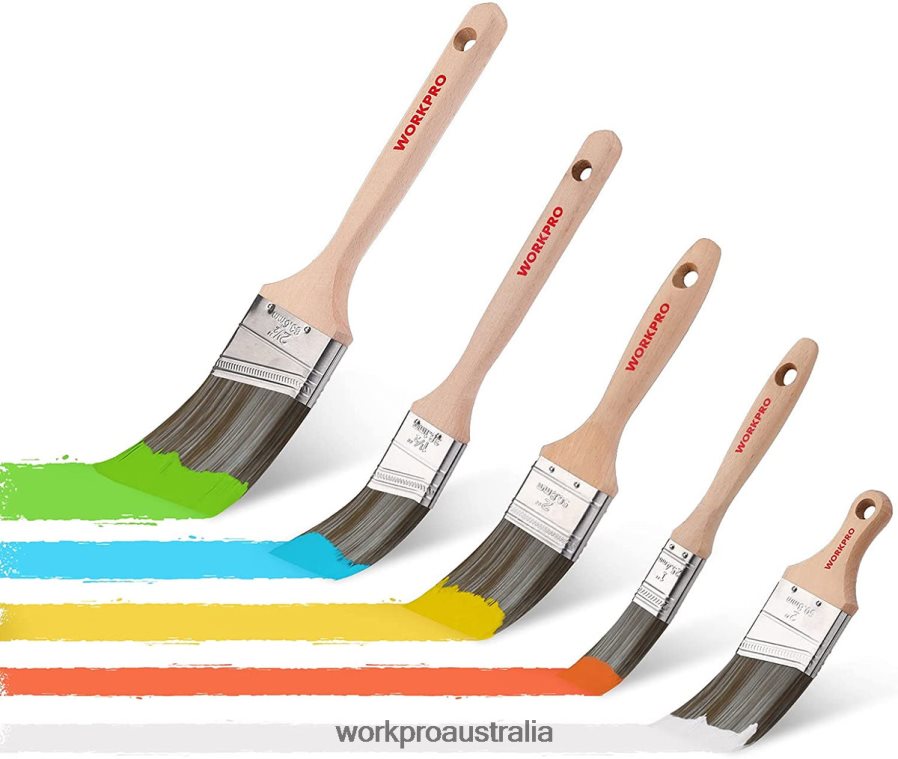 WORKPRO Paint Brushes Set, 5 Pcs Professional Flat and Angle Sash Paint Brush with Wood Handle D4R0VT151 Tool Morden