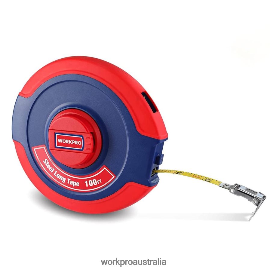 WORKPRO 100 FT Tape Measure, Closed Reel Steel Long Tape with Foldable Handle, Shock-Resistant Case D4R0VT106 Tool New