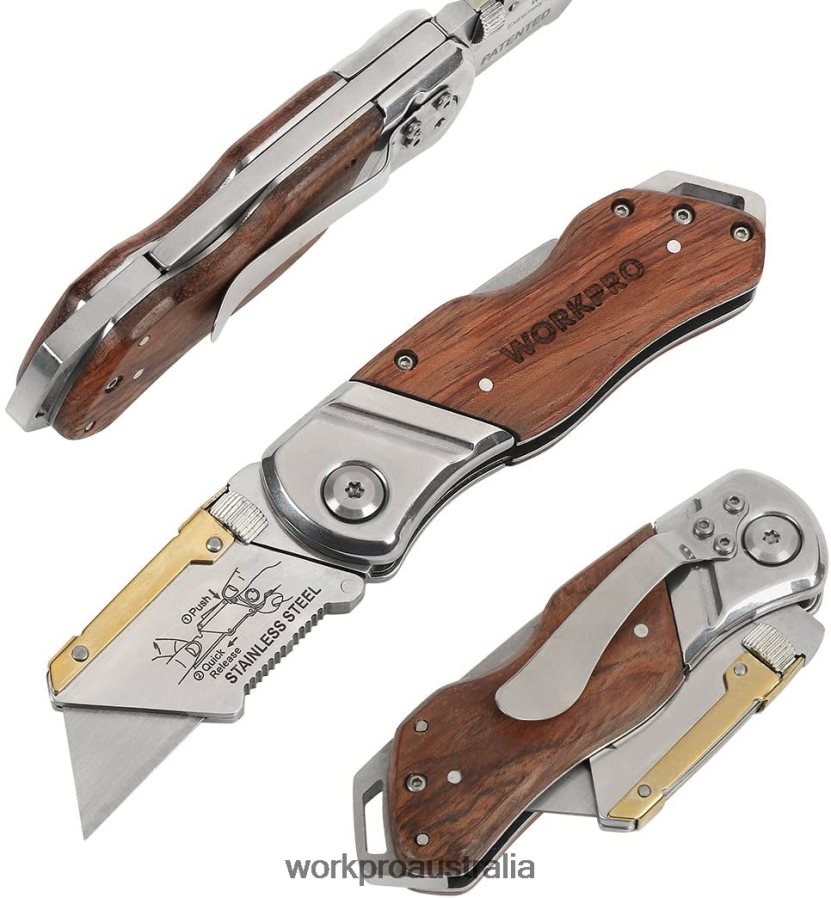 WORKPRO Folding Utility Knife Wood Handle Heavy Duty Cutter D4R0VT39 Tool Morden
