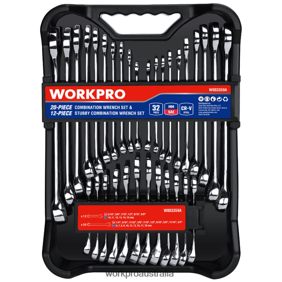 WORKPRO 32 Pcs SAE & Metric Combination 12 PT Regular and Stubby Wrench Set D4R0VT92 Tool Morden