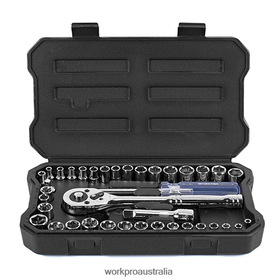 WORKPRO 39 Pcs Drive Socket Wrench Set, 1/4-Inch & 3/8-Inch Small Sockets Set D4R0VT140 Tool New