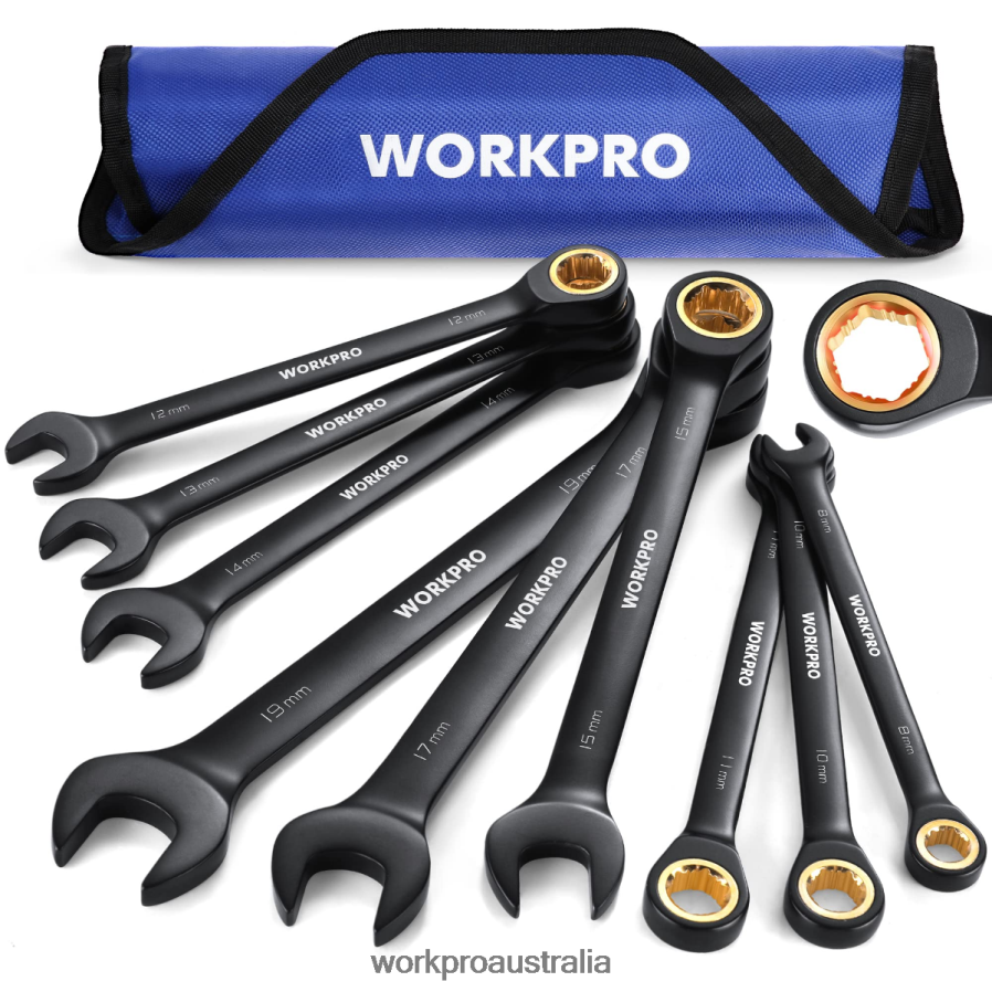 WORKPRO 9 Pcs Anti-Slip Ratcheting Combination Wrench Set D4R0VT88 Tool Black