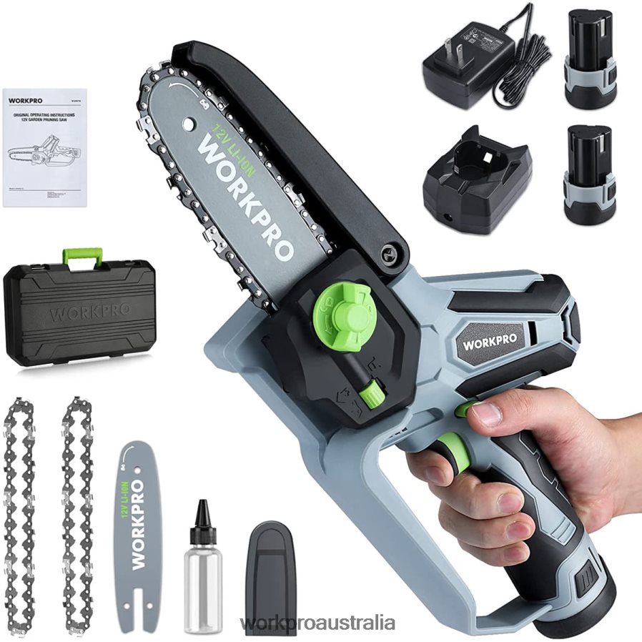 WORKPRO Mini Chainsaw, Cordless Electric Compact Chain Saw with 2 Batteries, Replacement Guide Bar and Chain D4R0VT291 Tool New