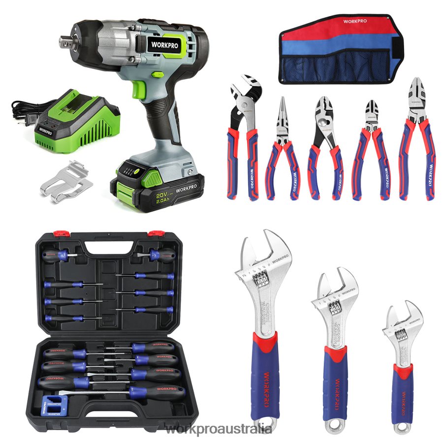WORKPRO 20V Cordless Impact Wrench & 5 Pcs Pliers Set & 16 Pcs Magnetic Screwdriver Set & 3 Pcs Adjustable Wrench Set D4R0VT319 Tool Helpful