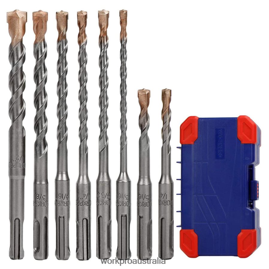 WORKPRO 8 Pcs SDS-plus Drill Bit Set, Carbide Tip, SDS+ Rotary Hammer Drill Bit Set with Storage Case for Brick, Cement, Stone & Concrete D4R0VT205 Tool Useful
