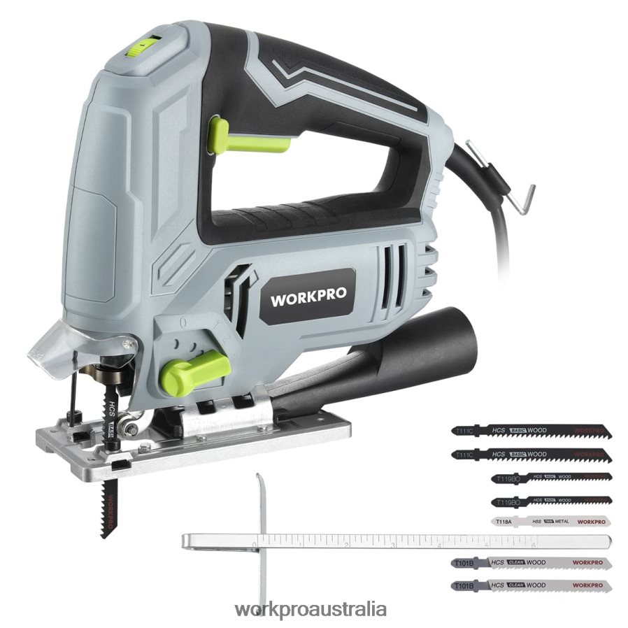 WORKPRO Jig Saw, 5 AMP 3000 SPM, Jigsaw Tool Corded Electric Power Cutter for Wood, Metal, and Plastic Cutting, 7 Blades D4R0VT242 Tool Morden