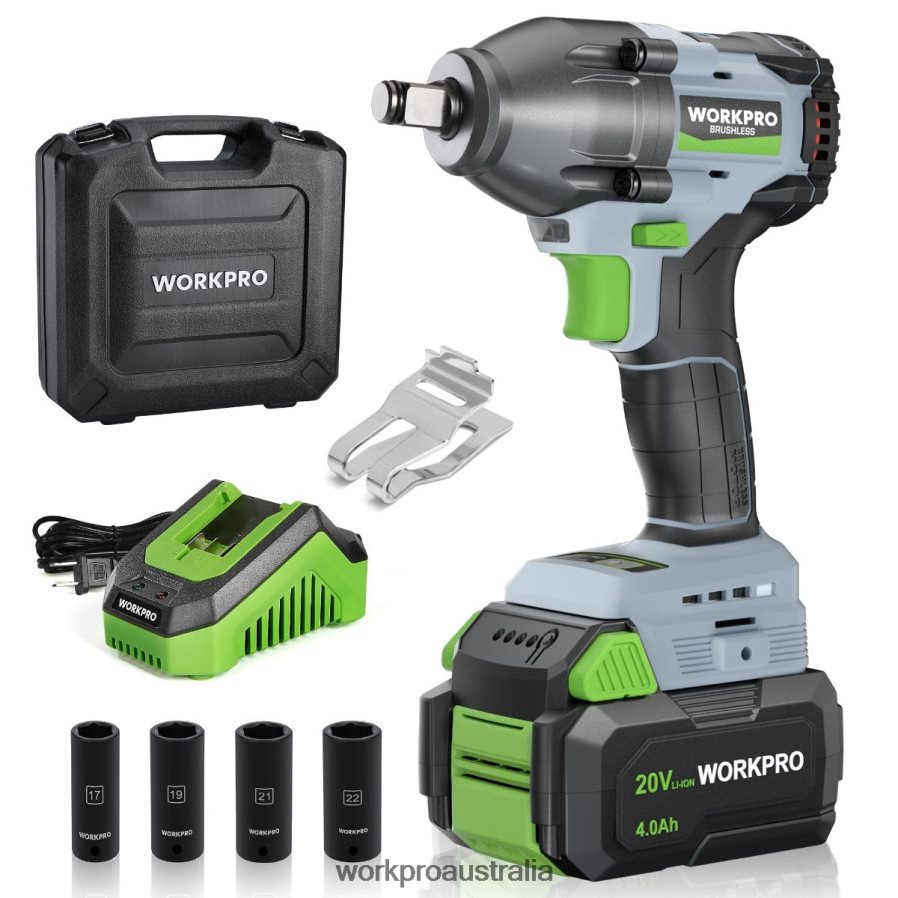 WORKPRO 20V Cordless Impact Wrench, with 4.0 Ah Battery, Fast Charger, 4 Impact Sockets and Storage Case D4R0VT188 Tool Morden