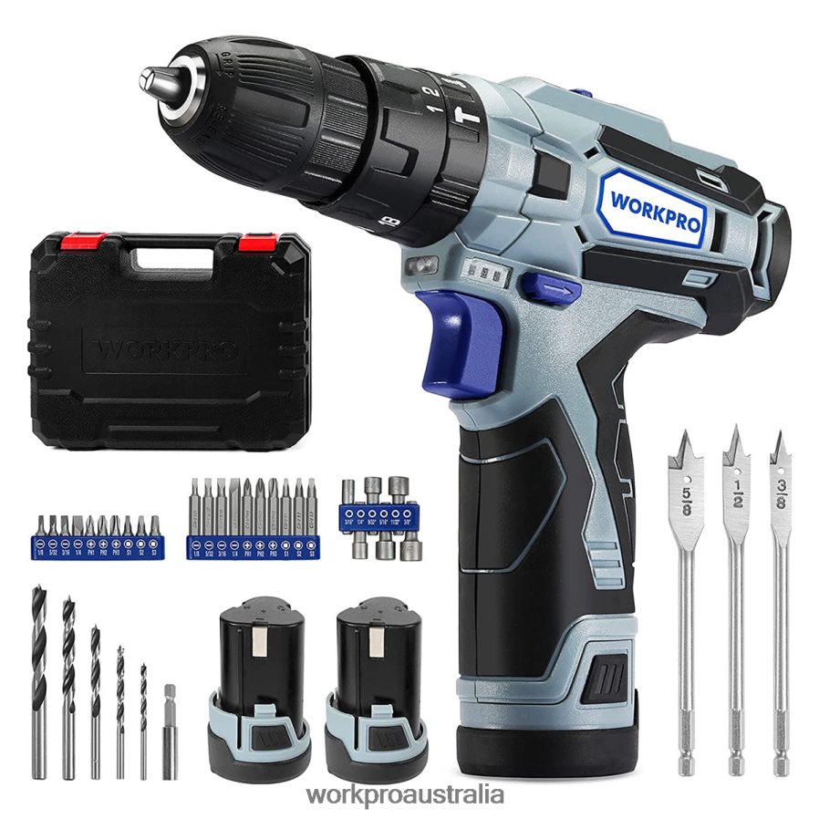 WORKPRO 12V 2-Speed Cordless Drill Driver Kit, 2 Li-Ion Batteries 2000 mAh and Fast Charger D4R0VT168 Tool Morden