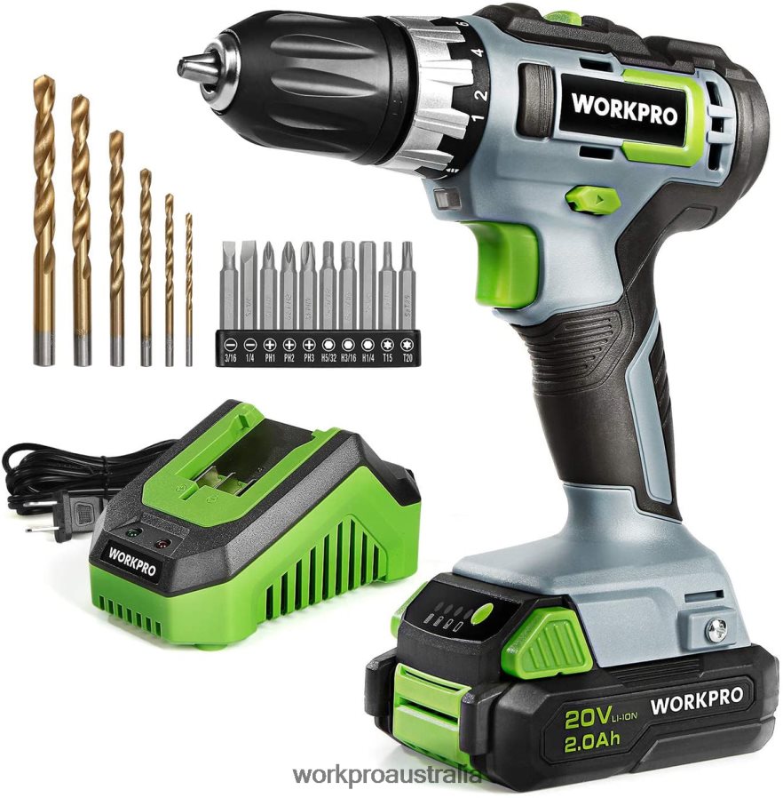 WORKPRO 20V Variable Speed Cordless Drill/Driver Kit, 18+2 Torque Setting 2.0 Ah Li-ion Battery and 1 Hour Fast Charger D4R0VT172 Tool Morden