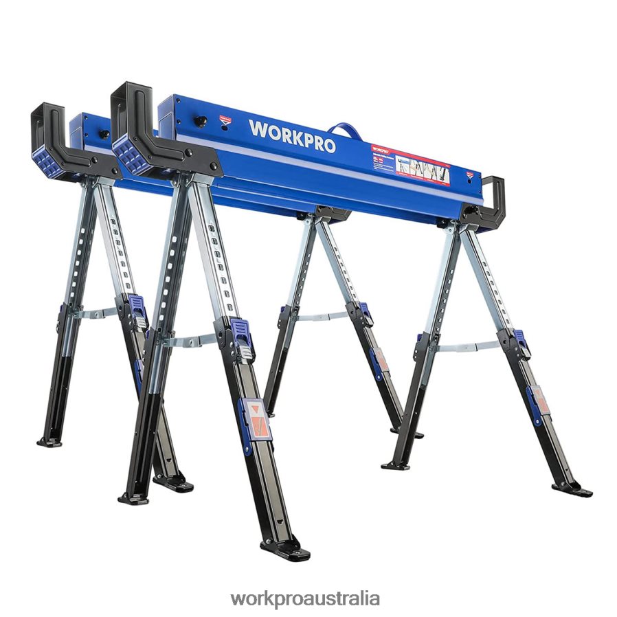 WORKPRO 2 Pcs Folding Sawhorse Adjustable Heavy Duty Saw horse with 2x4 Support Arms, 3000 lbs Load Capacity, 24-32 inch Height Adjustable Legs, Pivoting Feet & Support Pegs D4R0VT35 Storage New