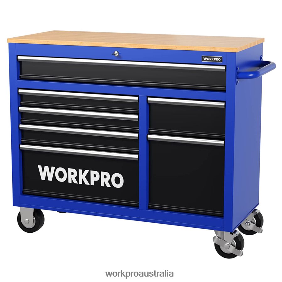 WORKPRO 42-Inch 7-Drawers Rolling Tool Chest with Wooden Top, Equipped with Casters, Handle, Drawer Liner, and Locking System, 1000 lbs Load Capacity D4R0VT26 Storage New