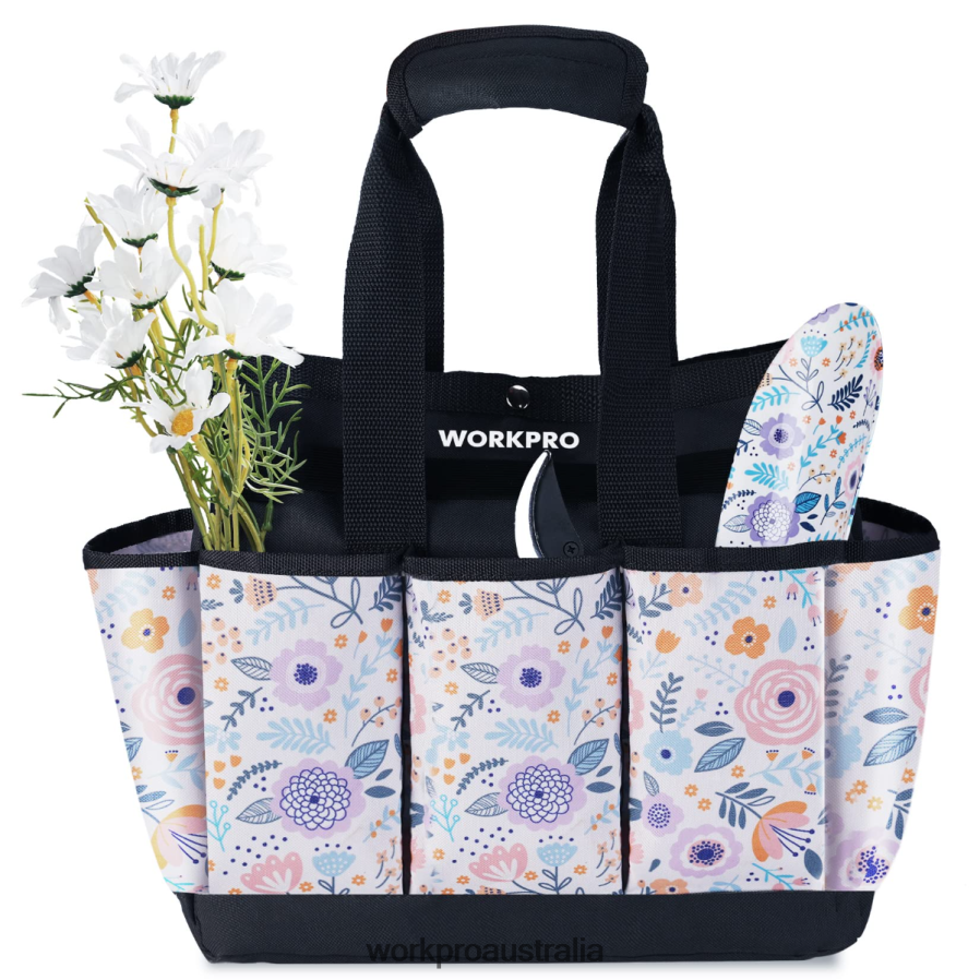 WORKPRO Garden Tool Bag with 9 Pockets D4R0VT286 Storage Floral White/Floral Pink
